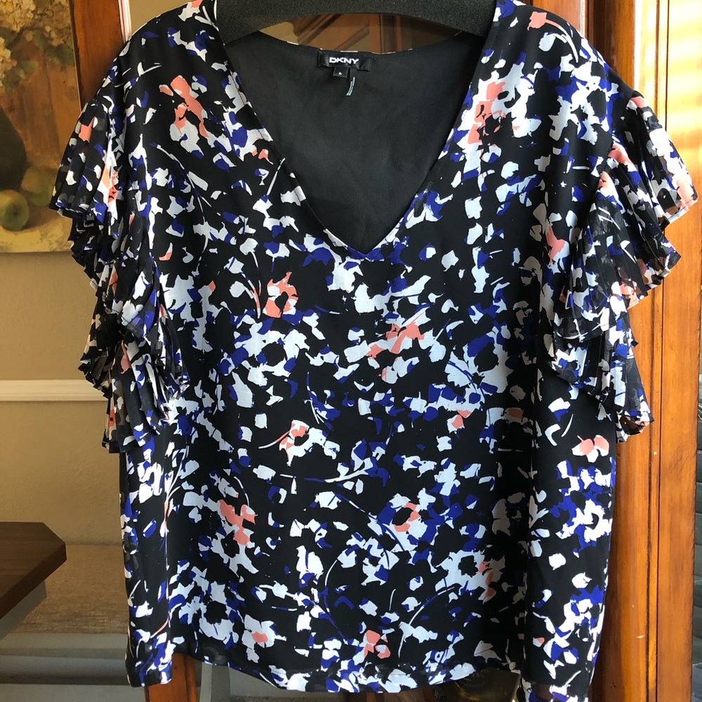 DKNY Ruffled Sleeves Blouse Size XL Dressy top